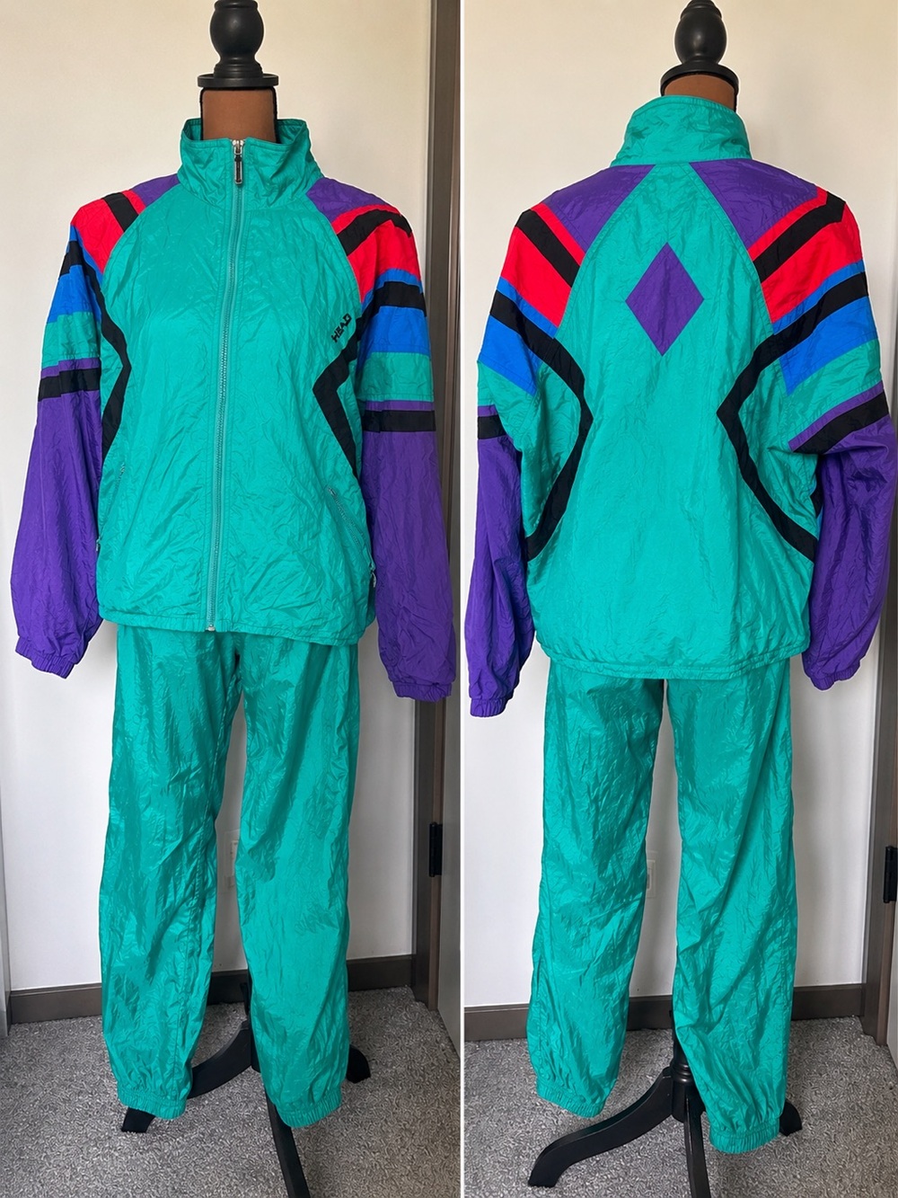 HEAD Sportswear Vintage 80/90s Colorblock Windbreaker Tracksuit Set Size M -C